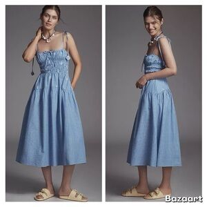 Anthropologie x En Saison Amelie Smocked Midi Dress Sz L NWT